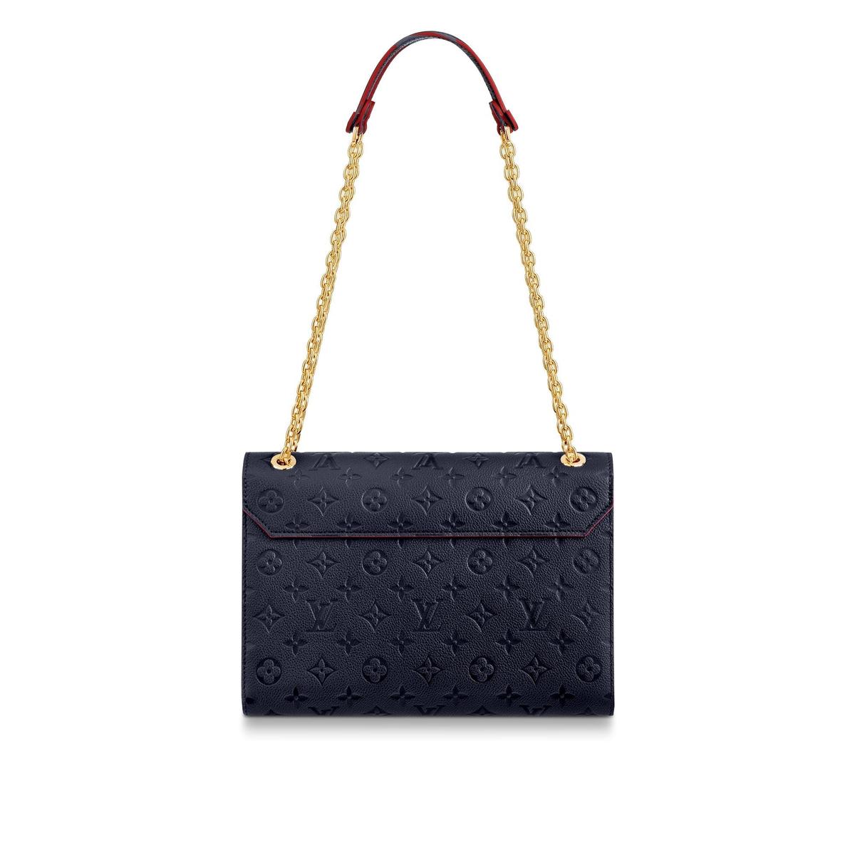 Louis Vuitton Vavin MM Shoulder Bag 9.8in/ 25cm Navy Blue Monogram Empreinte Gold Hardware For Women M43925