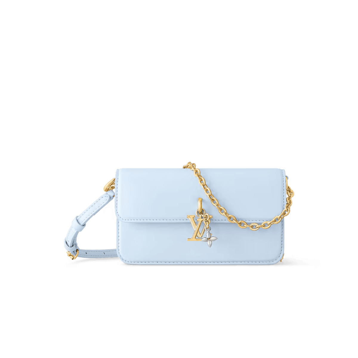 Louis Vuitton Wallet On Chain LV Bloom Shoulder Bag 7.9in/ 20cm Azure Blue Gold Hardware For Women M14547
