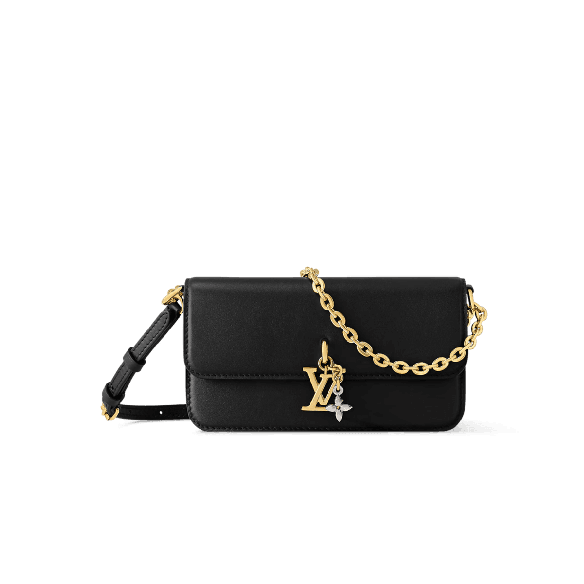 Louis Vuitton Wallet On Chain LV Bloom Shoulder Bag 7.9in/ 20cm Black Gold Hardware For Women M14564