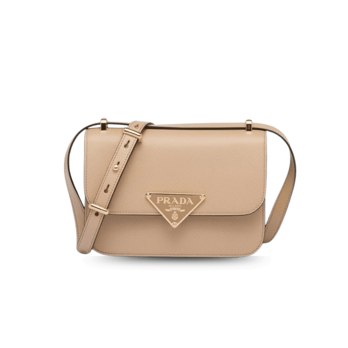 Prada Embleme Shoulder Bag 8.6in/ 22cm Beige Saffiano For Women Gold Hardware 1BD320_2A4A_F0036_V_UTO