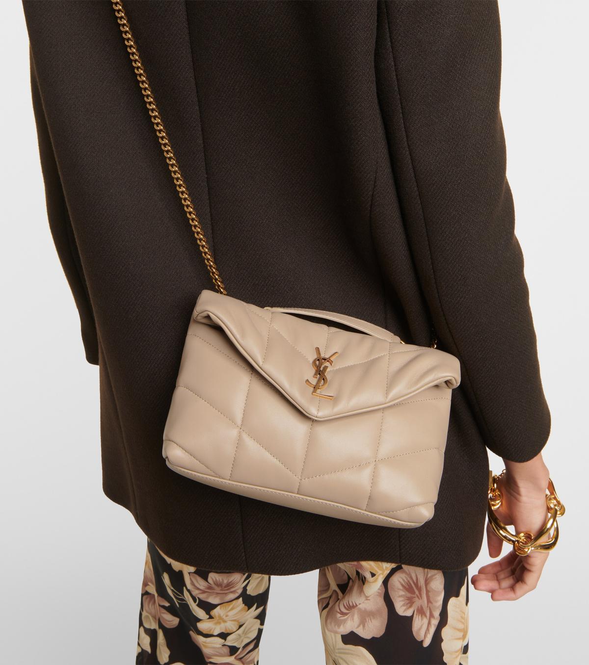 Saint Laurent Toy Puffer Crossbody Bag 9in/ 23cm Dark Beige Light Bronze Hardware For Women 7593371EL072721