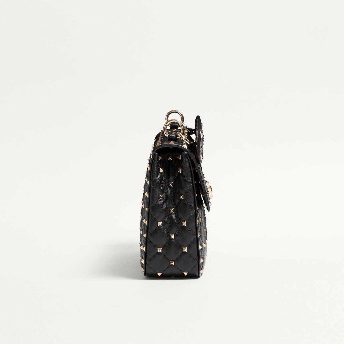 Valentino Garavani Rockstud Spike Middle Crossbody Bag 9.5in/ 24cm Black Platinum Hardware for Women 7W2B0122NAP 0NO