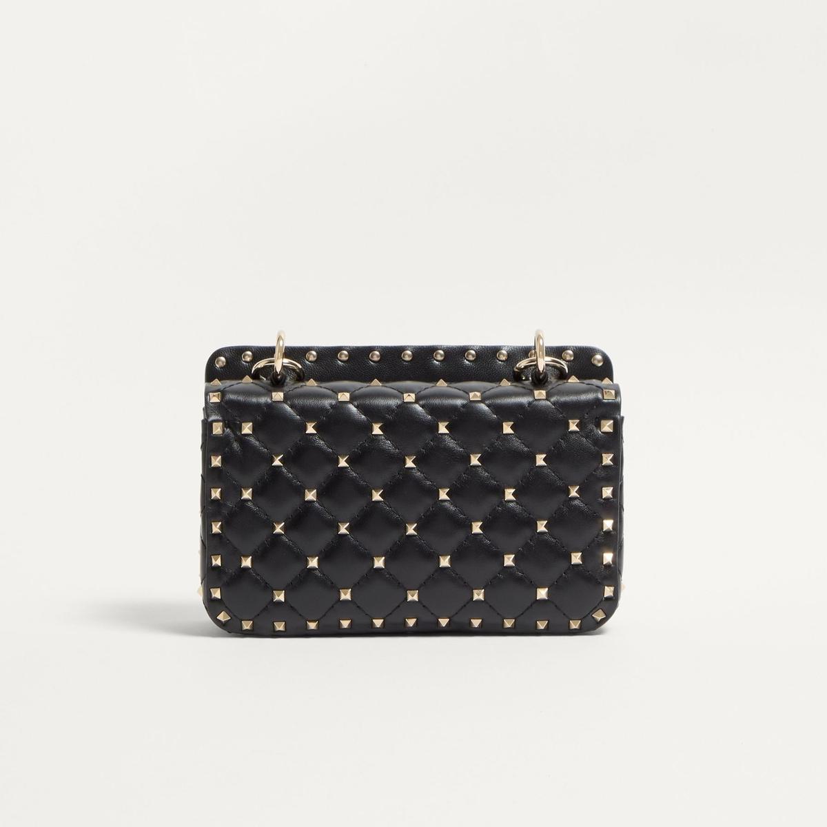 Valentino Garavani Rockstud Spike Petit sac à croix 7.9in/ 20cm Hardware platine noir pour femmes 7W2B0123NAP 0NO
