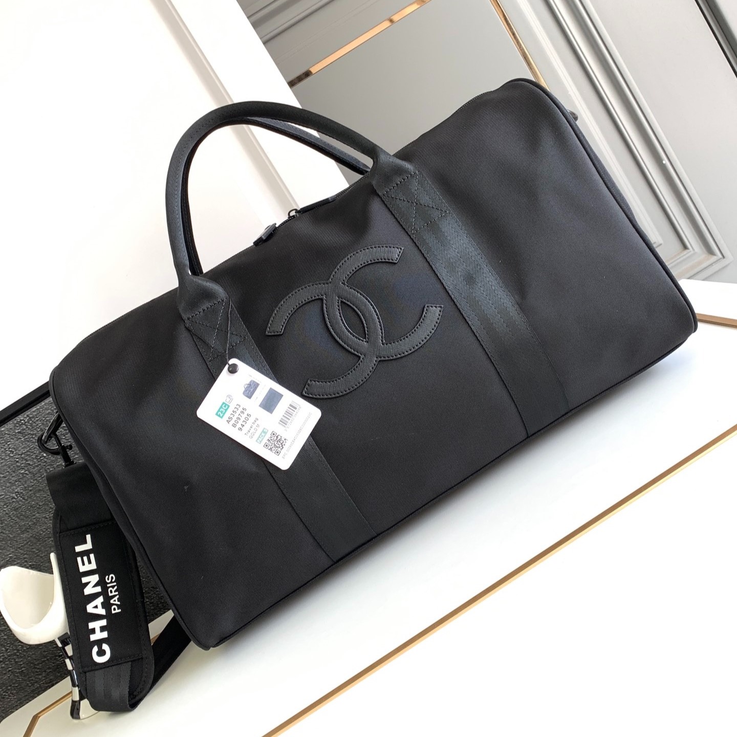 Chanel CC Logo Novelty Boston Travel Bag Black For Women 17.7in/45cm