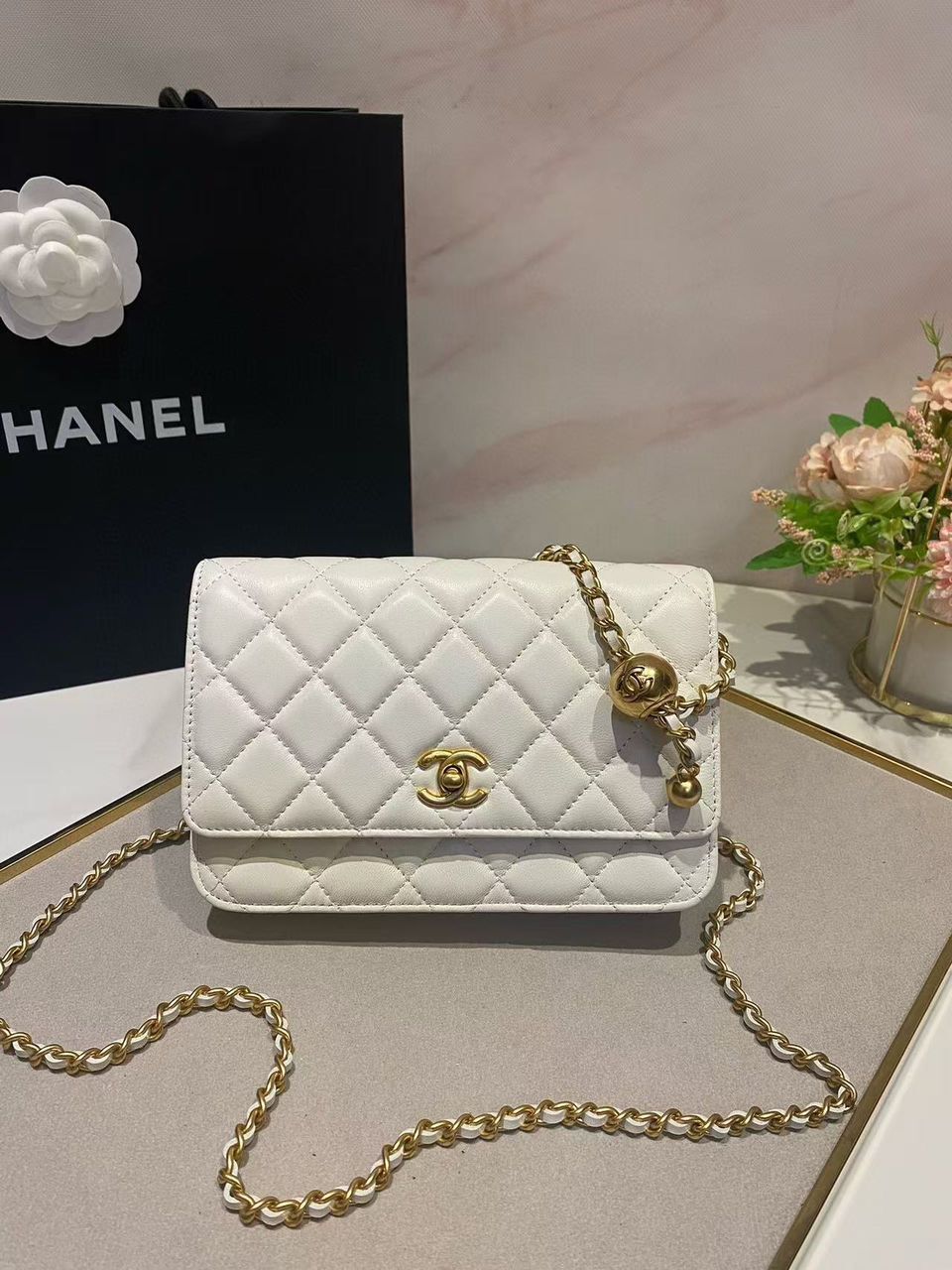 Chanel CC Wallet On Chain Bag White For Women 19cm/7.5in