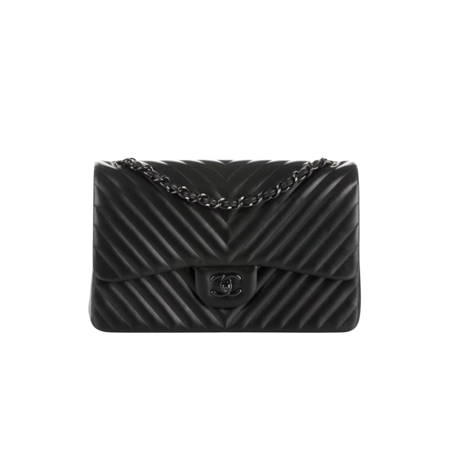 Chanel Chevron Classic Flap Medium Crossbody Bag 10in/ 25.5cm Black Black Hardware For Women