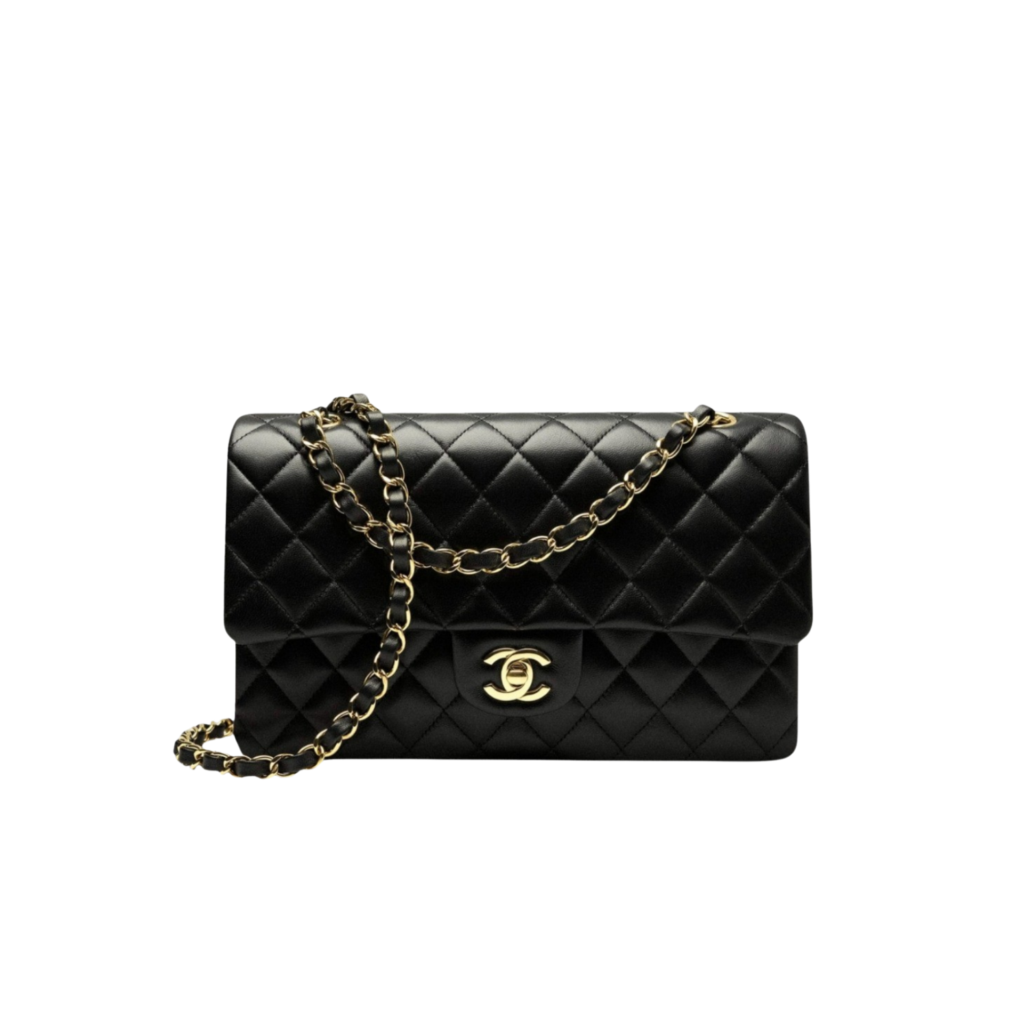 Chanel Classic Double Flap Bag Medium Crossbody 10in/ 25.5cm Black Gold Hardware For Women A01112