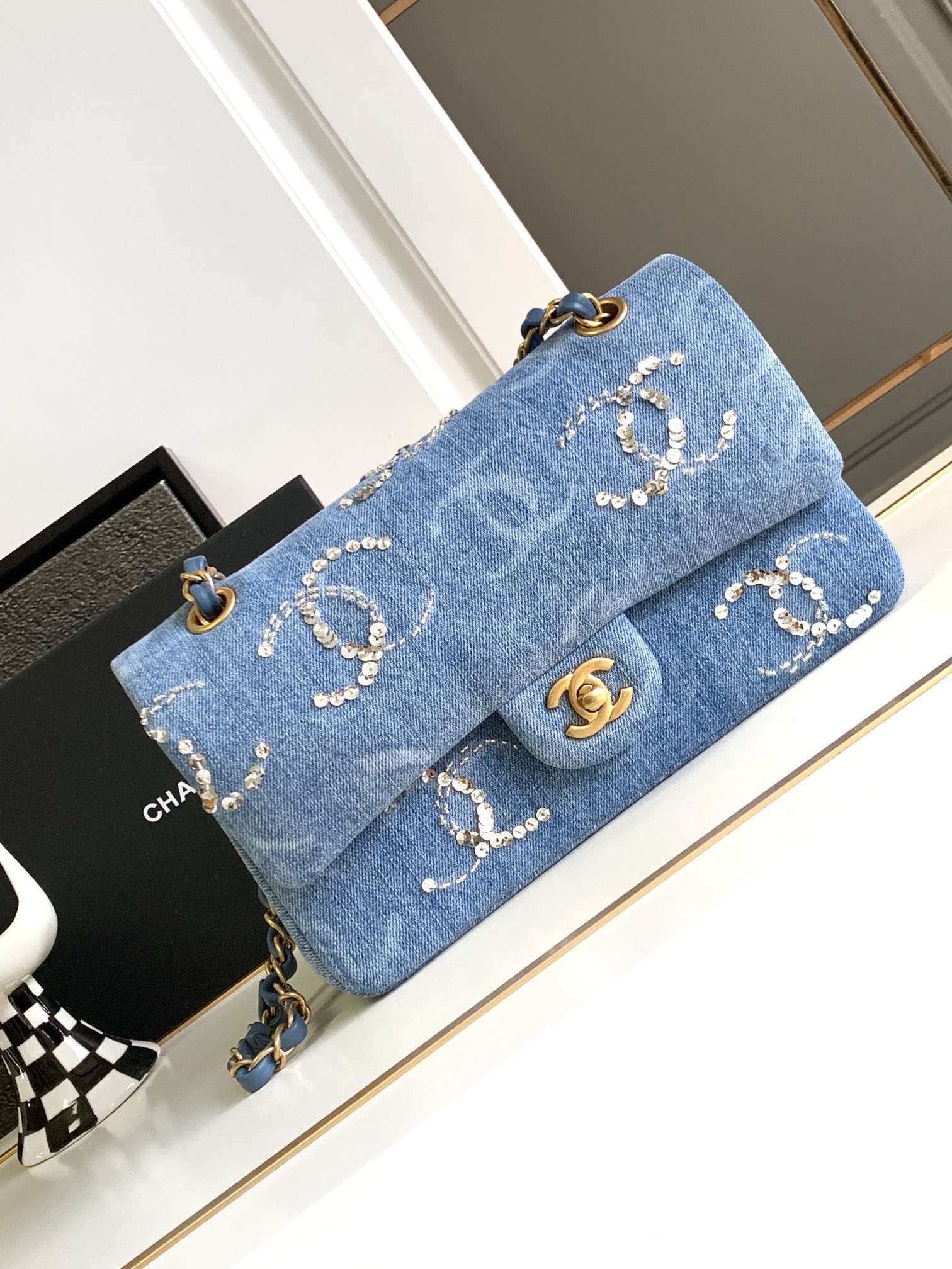 Chanel Classic Handbags Blue For Women 25.5cm / 9.9in A01112 -