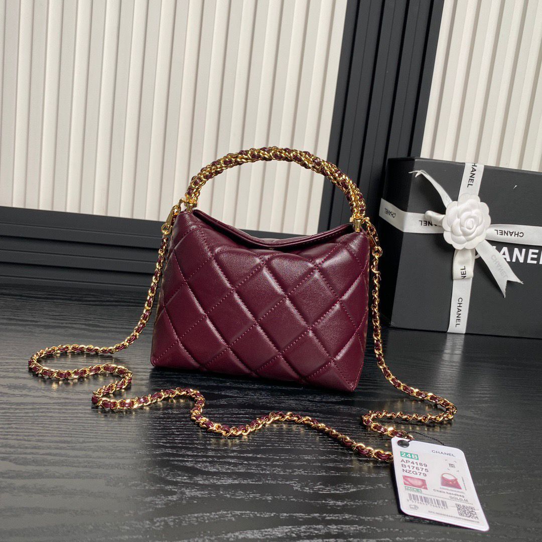 Chanel Clutch With Chain Top Handle Bag 7.3in/ 19cm Burgundy Gold Hardware For Women AP4189-B17675-NZG79