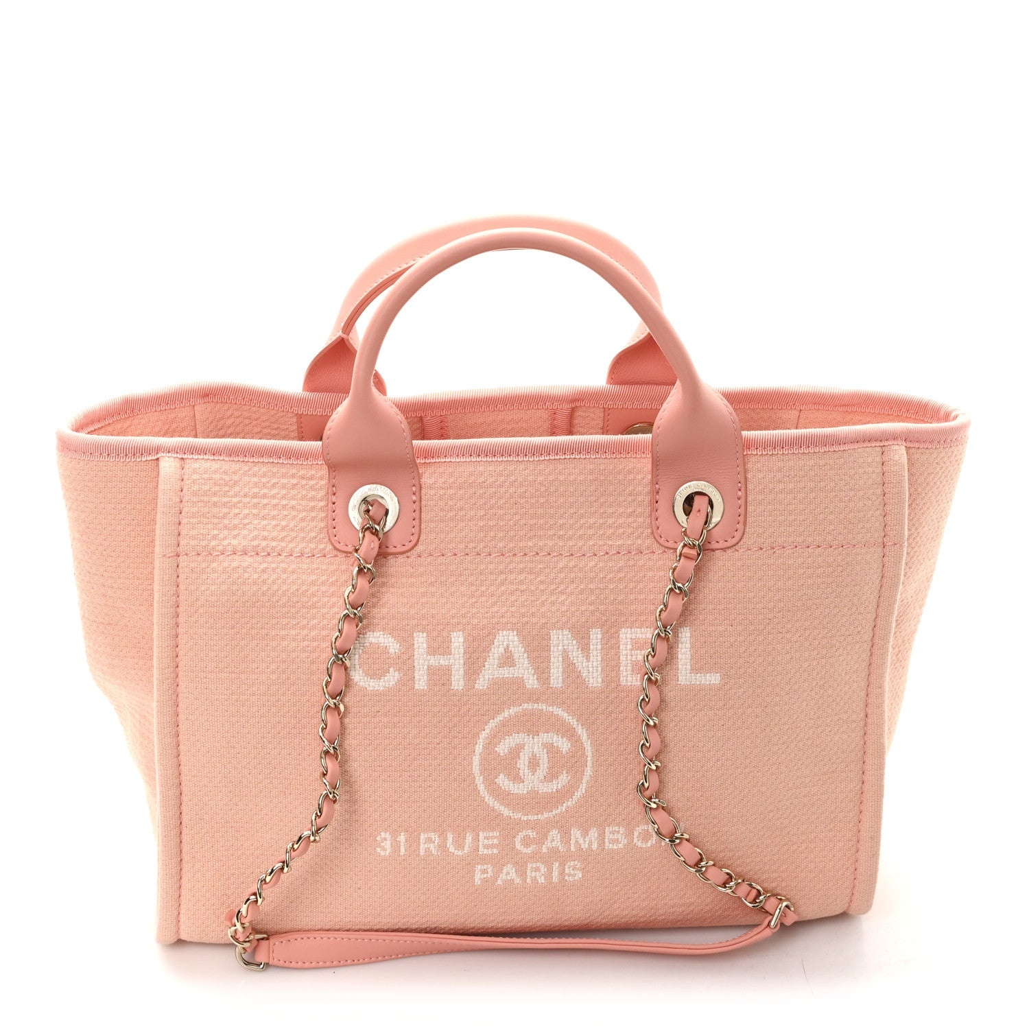 Chanel Deauville Small Tote Bag 12.5in/ 32cm Coral Pink Gold Hardware For Women