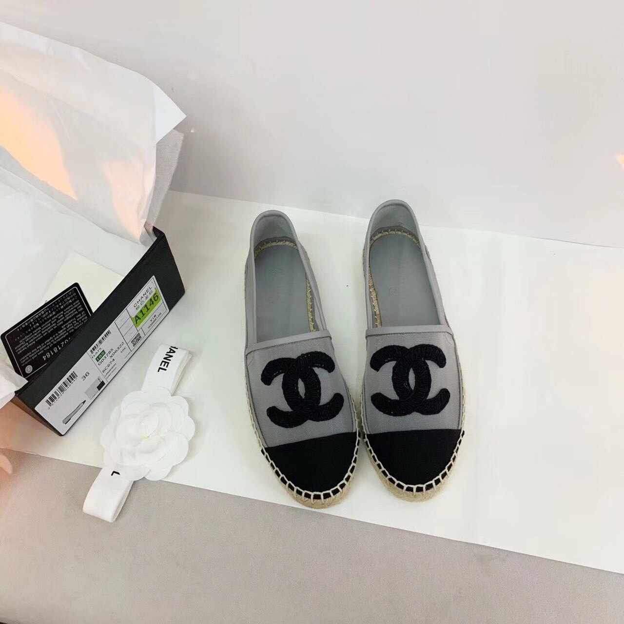 Chanel Espadrilles Grey/ Black For Women G29762