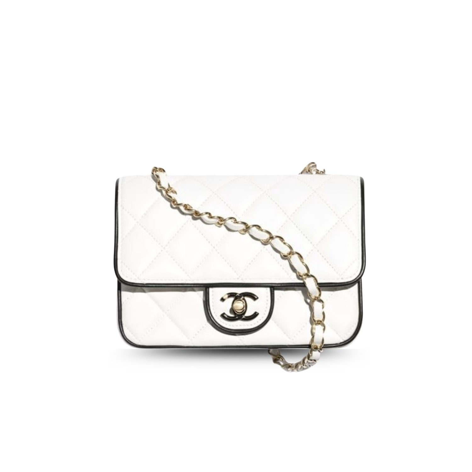 Chanel Flap Bag Mini Crossbody 7.7in/ 19.5cm White/ Black Gold Hardware For Women AS5151 B19381 NAFJQ