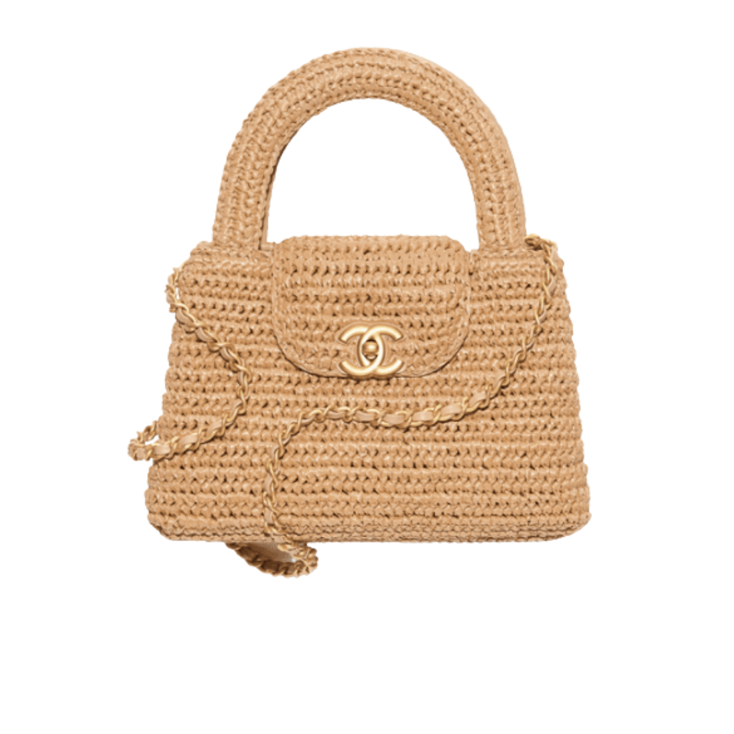 Chanel Mini Shopping Tote Bag 7.5in/ 19cm Dark Beige Raffia Gold Hardware For Women AS4416-B22677-U5552