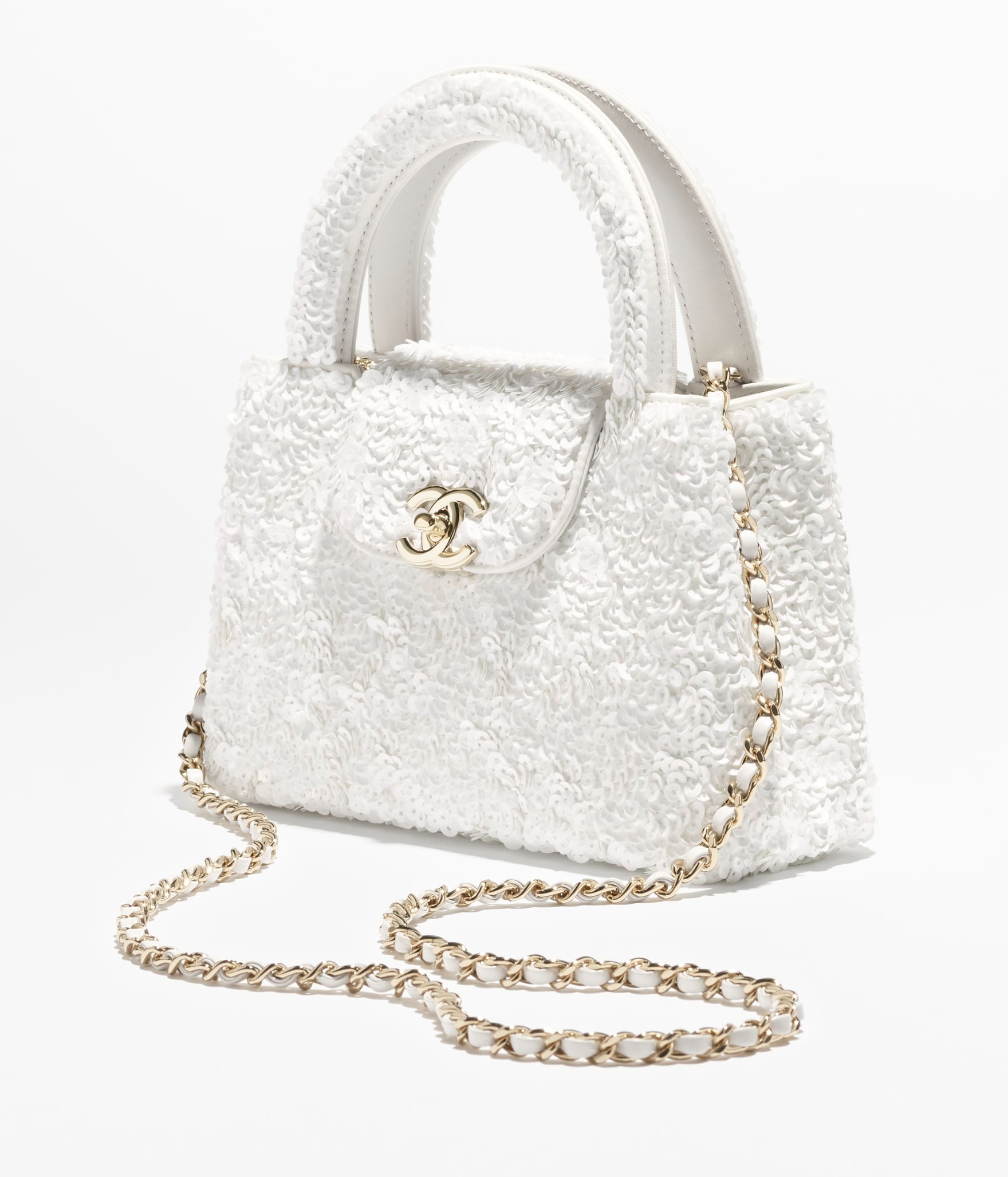 Chanel Shopping Mini Tote Bag Sequins White Gold Hardware For Women 7.5in/ 19cm AS4416-B22757-10601