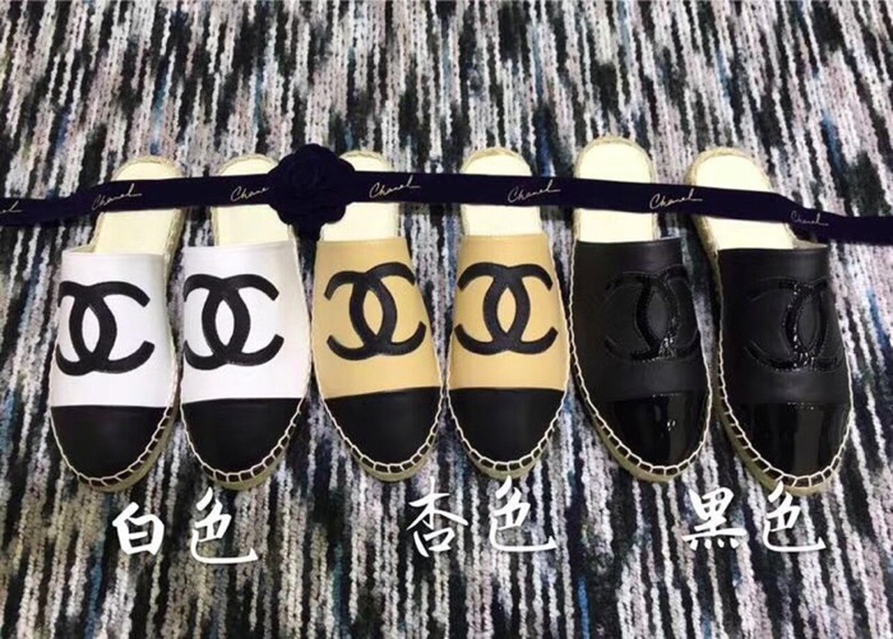 Chanel Mule Espadrille Slides White/Black For Women, Women's Shoes