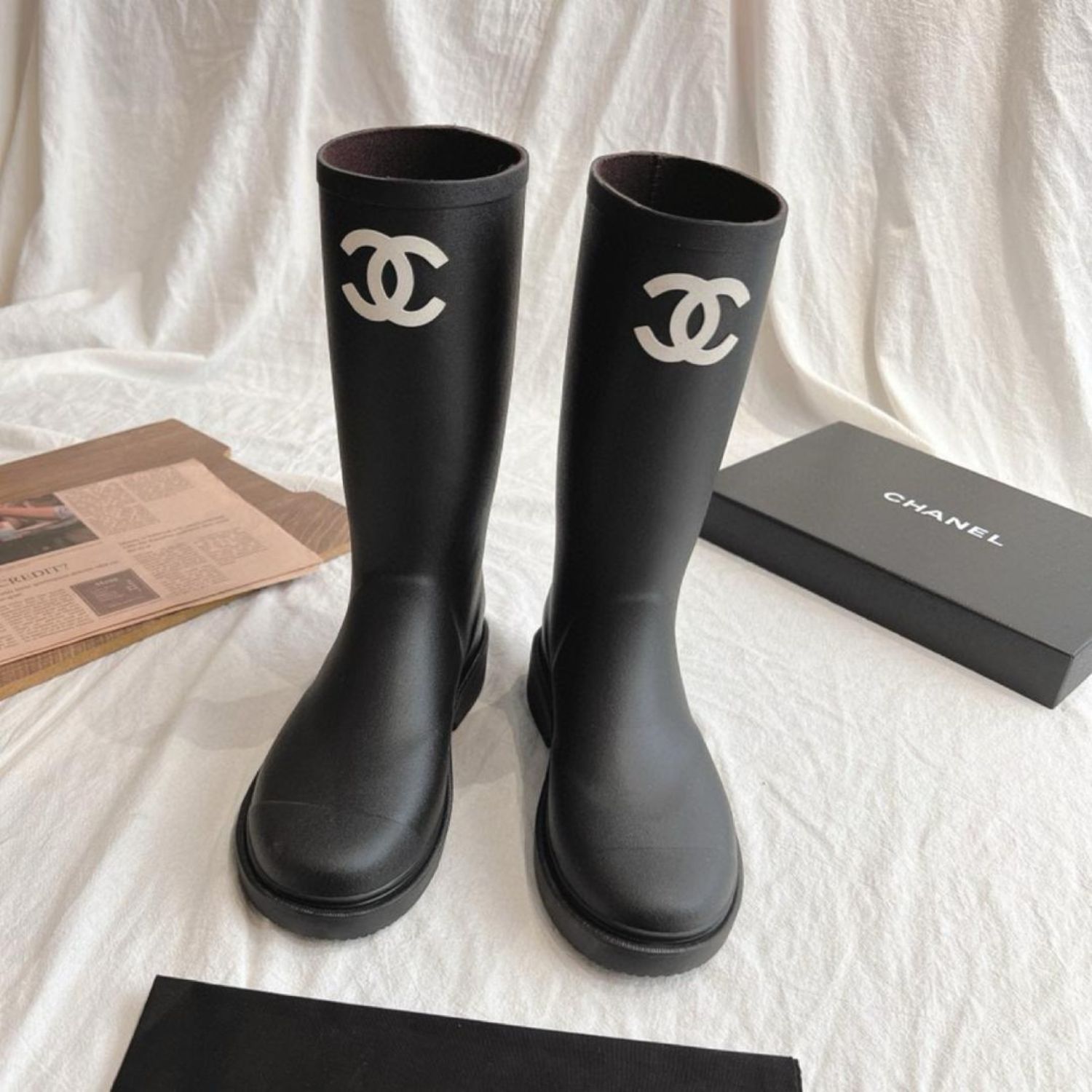 Chanel Rubber Boots Black For Women