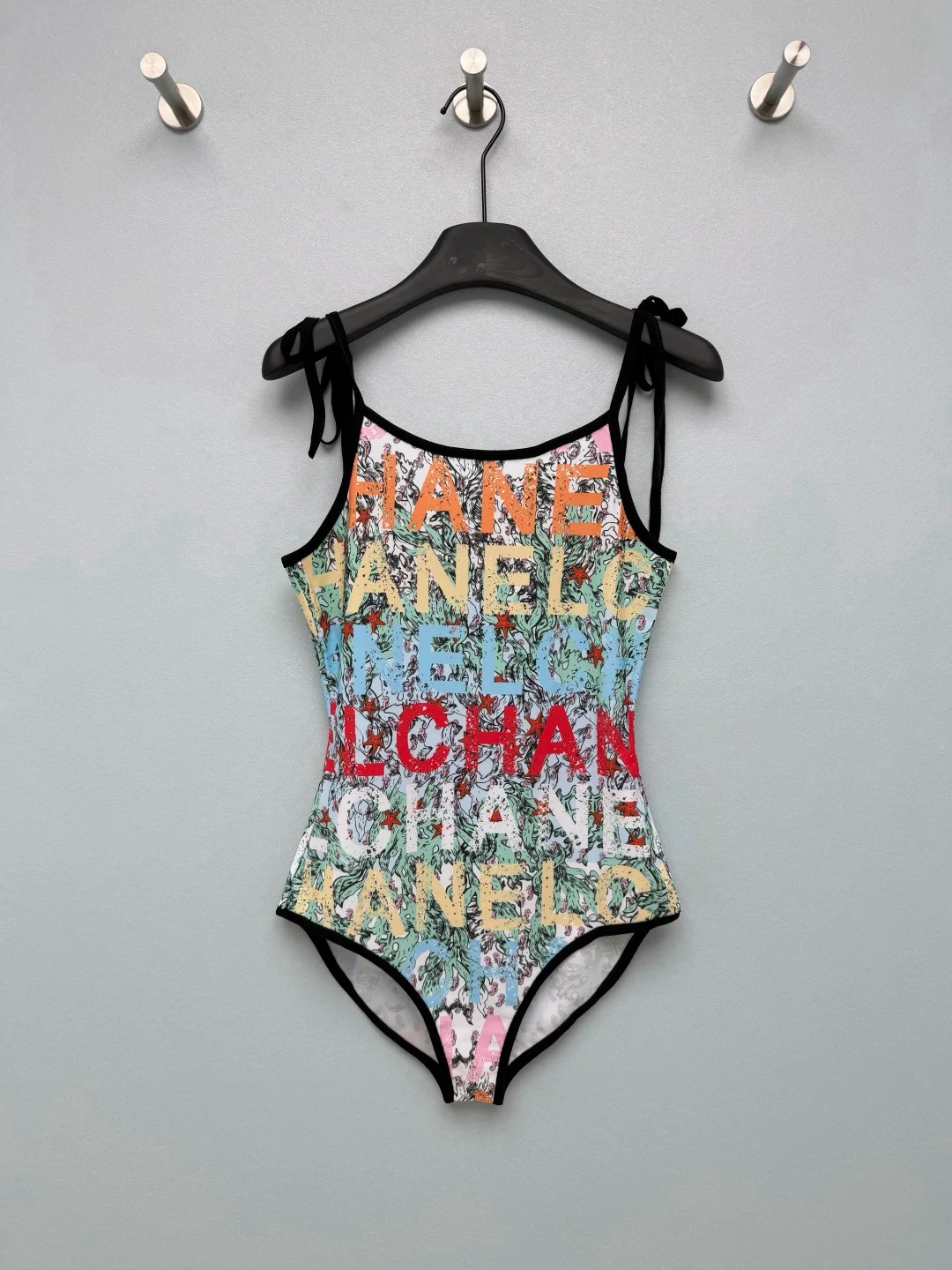 Chanel Vintage Graffiti Logo One-Piece Swimsuit Multicolor For Women