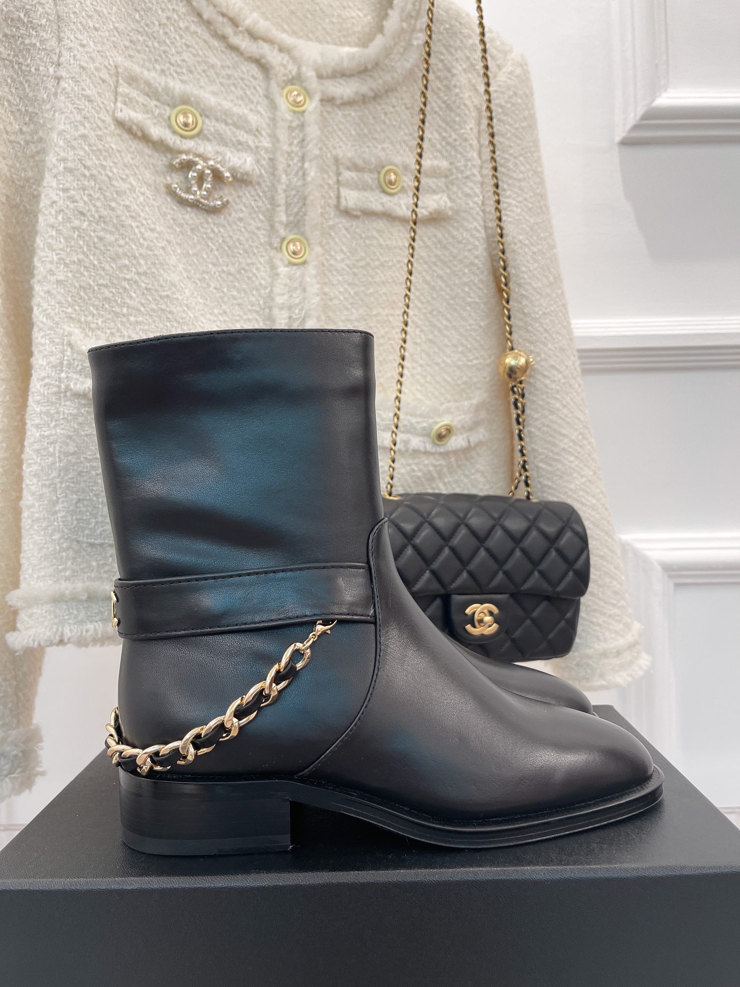 Chanel Women's Ankle Boots With Chain Black For Women 1.5in/4cm