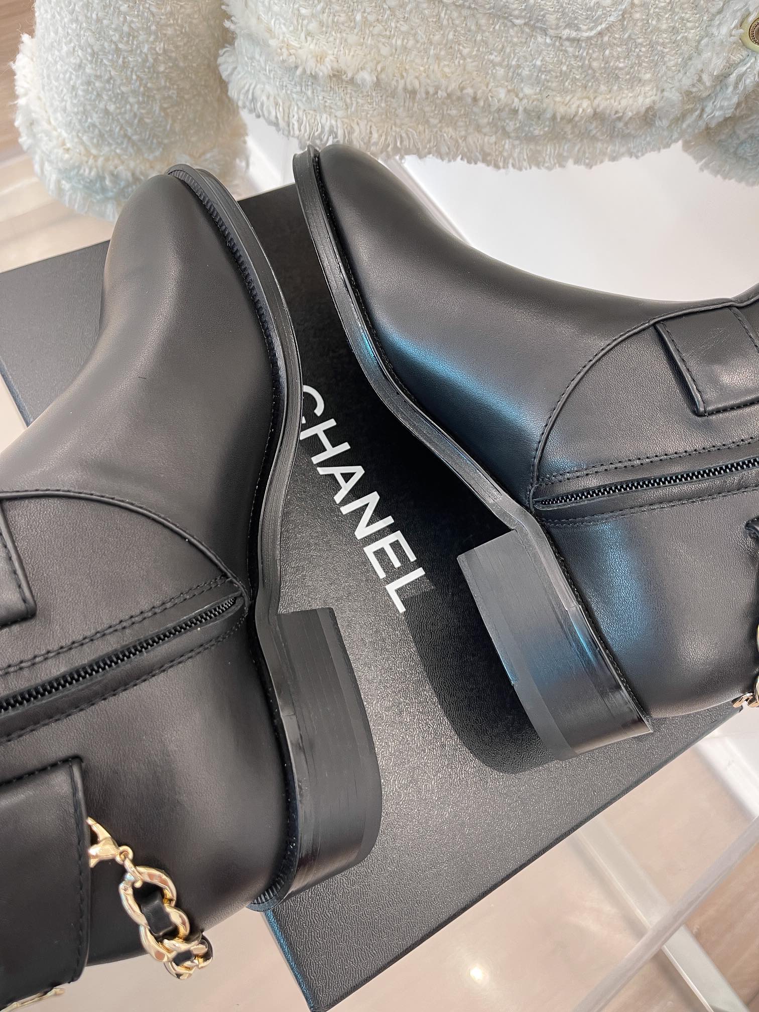 Chanel Women's Ankle Boots With Chain Black For Women 1.5in/ 4cm
