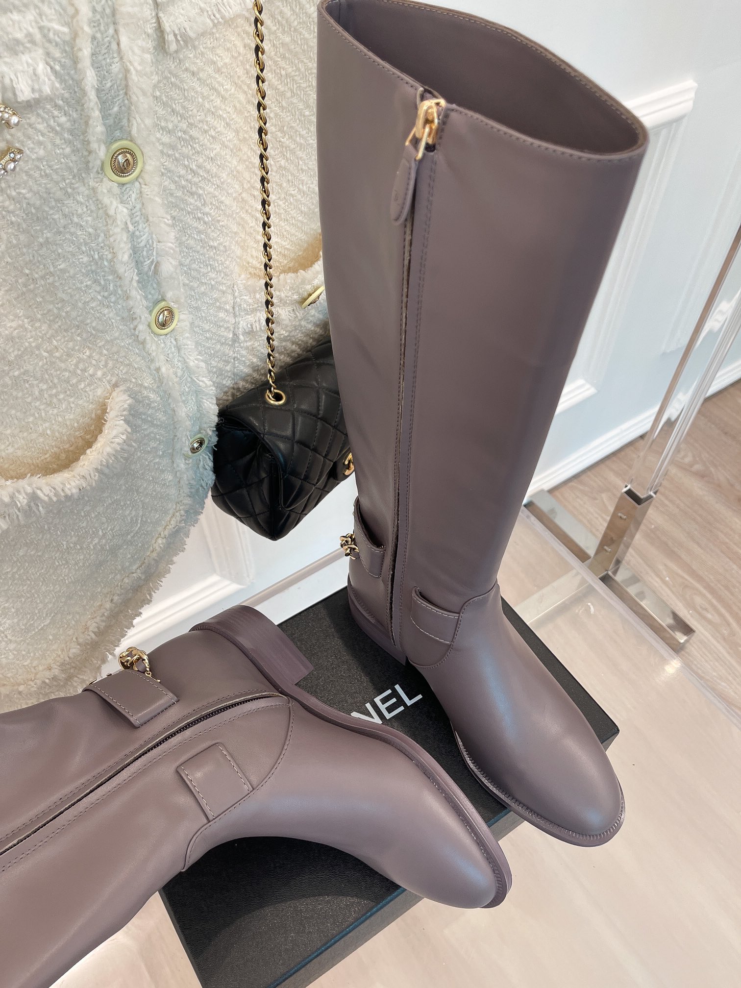 Chanel Women's Ankle Boots With Chain Light Violet For Women 1.5in/4cm