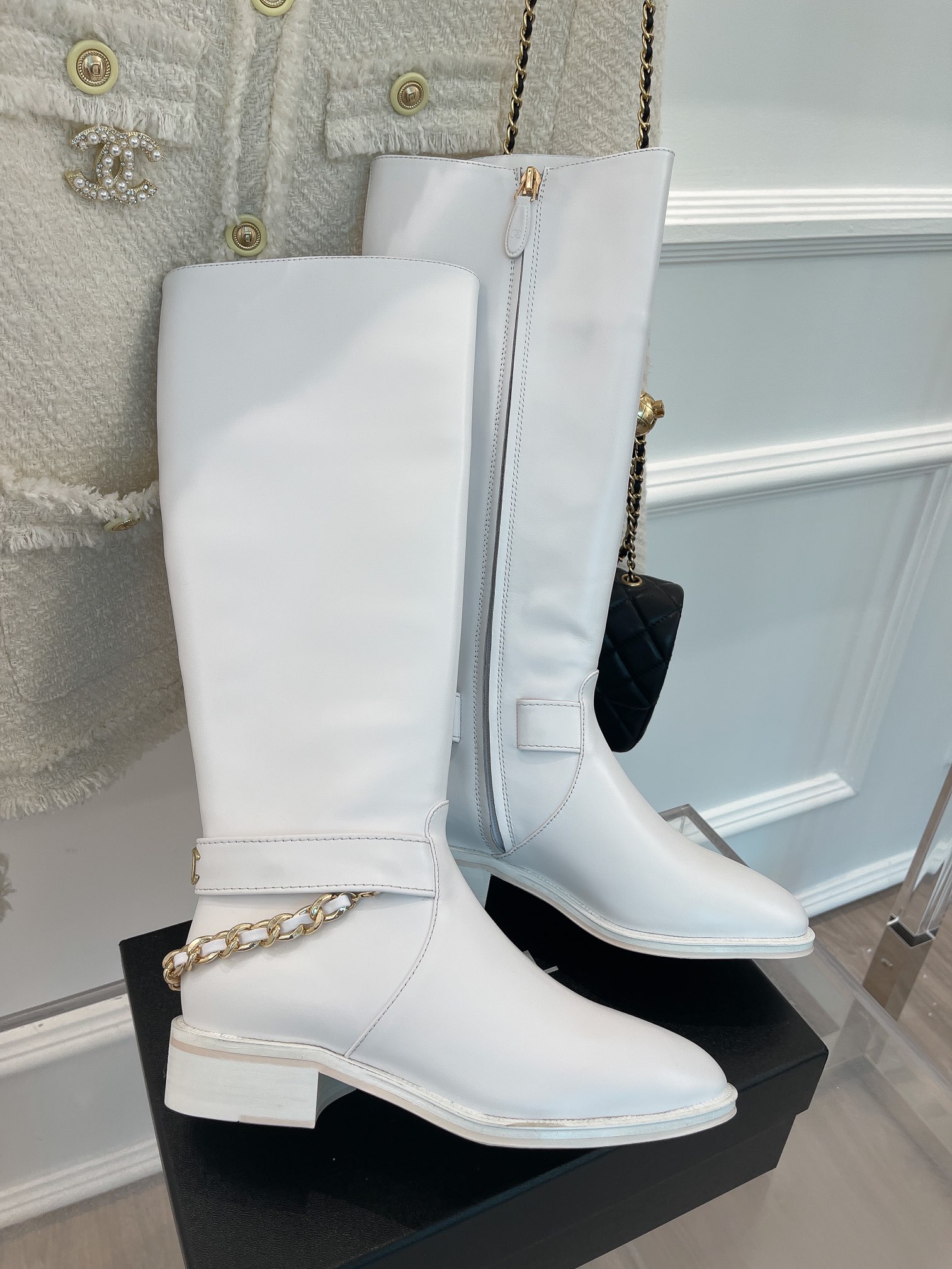 Chanel Women's Ankle Boots With Chain White For Women 1.5in/4cm