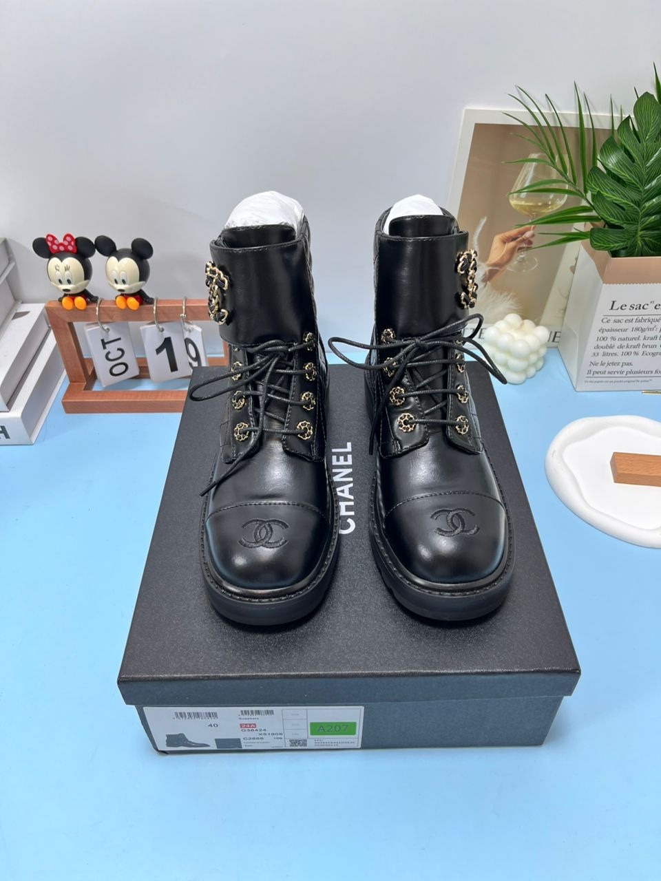Chanel Women's Lace- Ups Bright Black For Women 1.5in/ 4cm