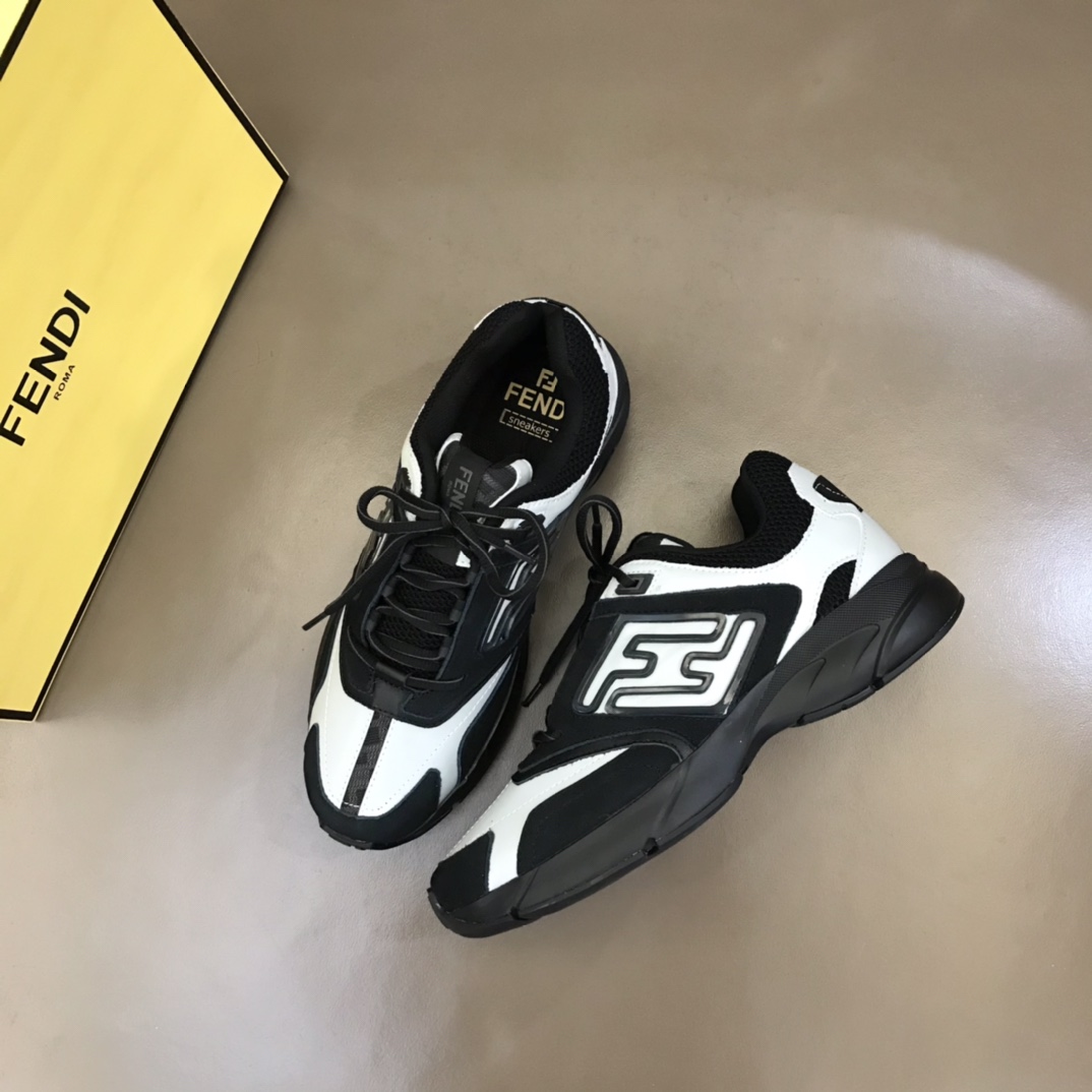 Fendi FD Faster Trainers Sneakers Black And White For Men