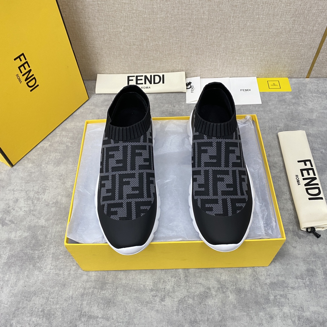 Fendi FD Slip-On Sneakers Black And Grey For Men