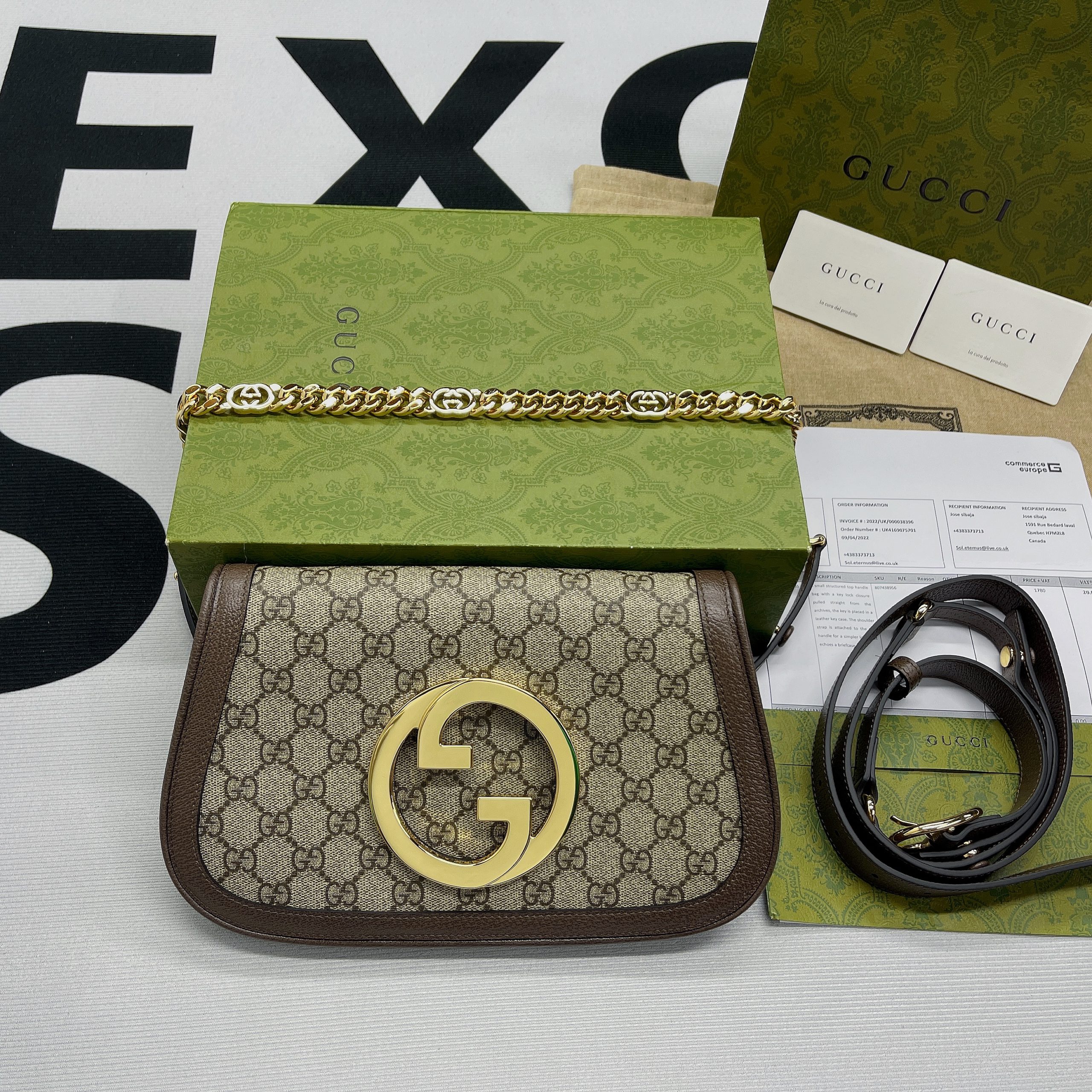 Gucci Blondie Medium Shoulder Bag 11in/ 28cm Beige/ Ebony GG Supreme Canvas Gold Hardware For Women 699268 K9GSG 8358