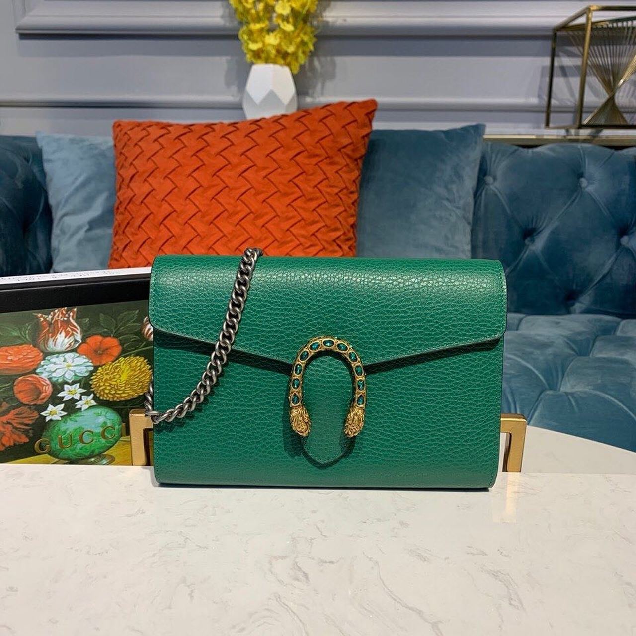 Gucci Dionysus Mini Chain Shoulder Bag 8in/ 20cm Emerald Green Metal Free Tanned Antique Silver Hardware For Women 401231 CAOGX 3120