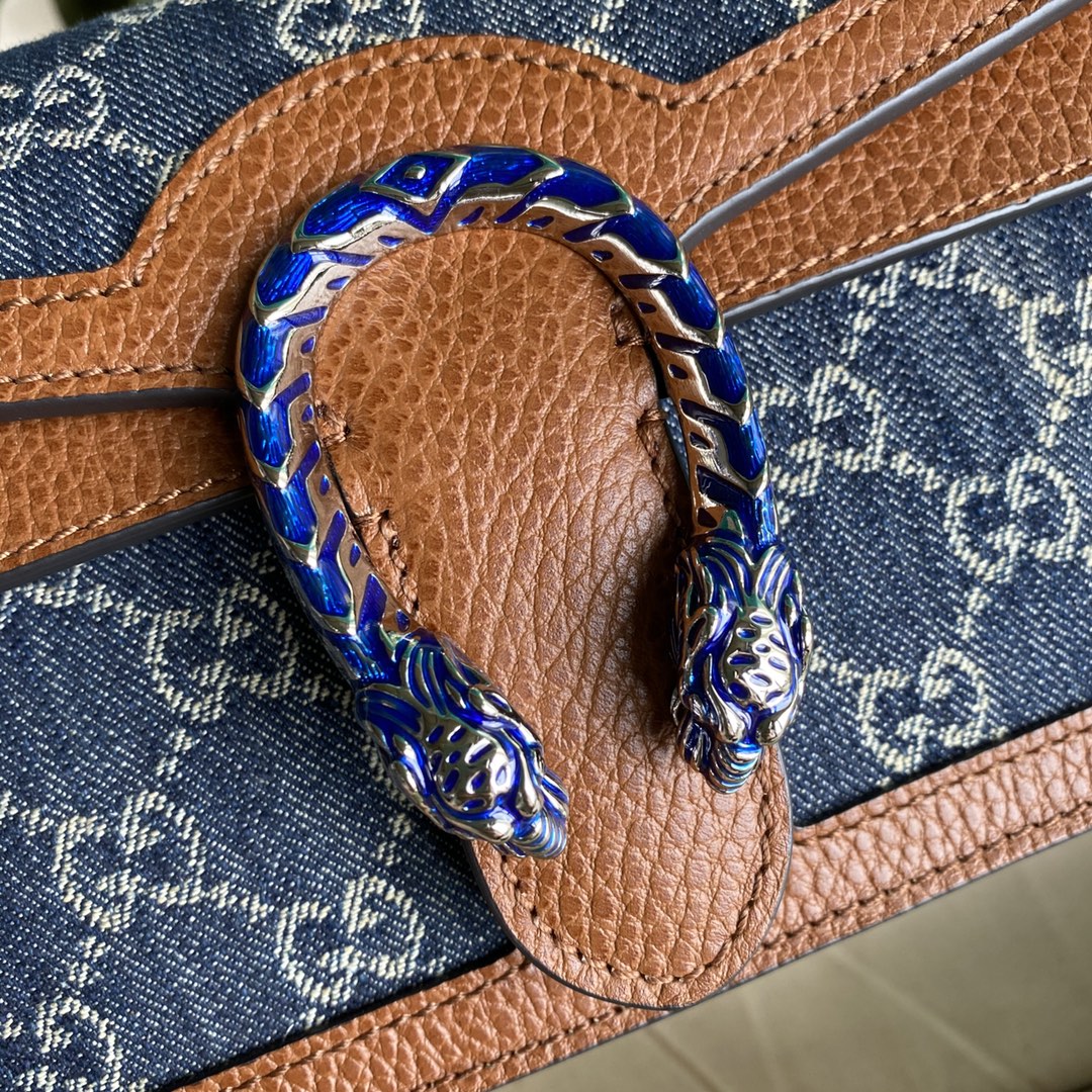Gucci Dionysus Small Shoulder Bag 11in/ 28cm Dark Blue/ Ivory Eco Washed Organic GG Jacquard Denim Antique Silver Hardware For Women 400249 2KQFN 4483