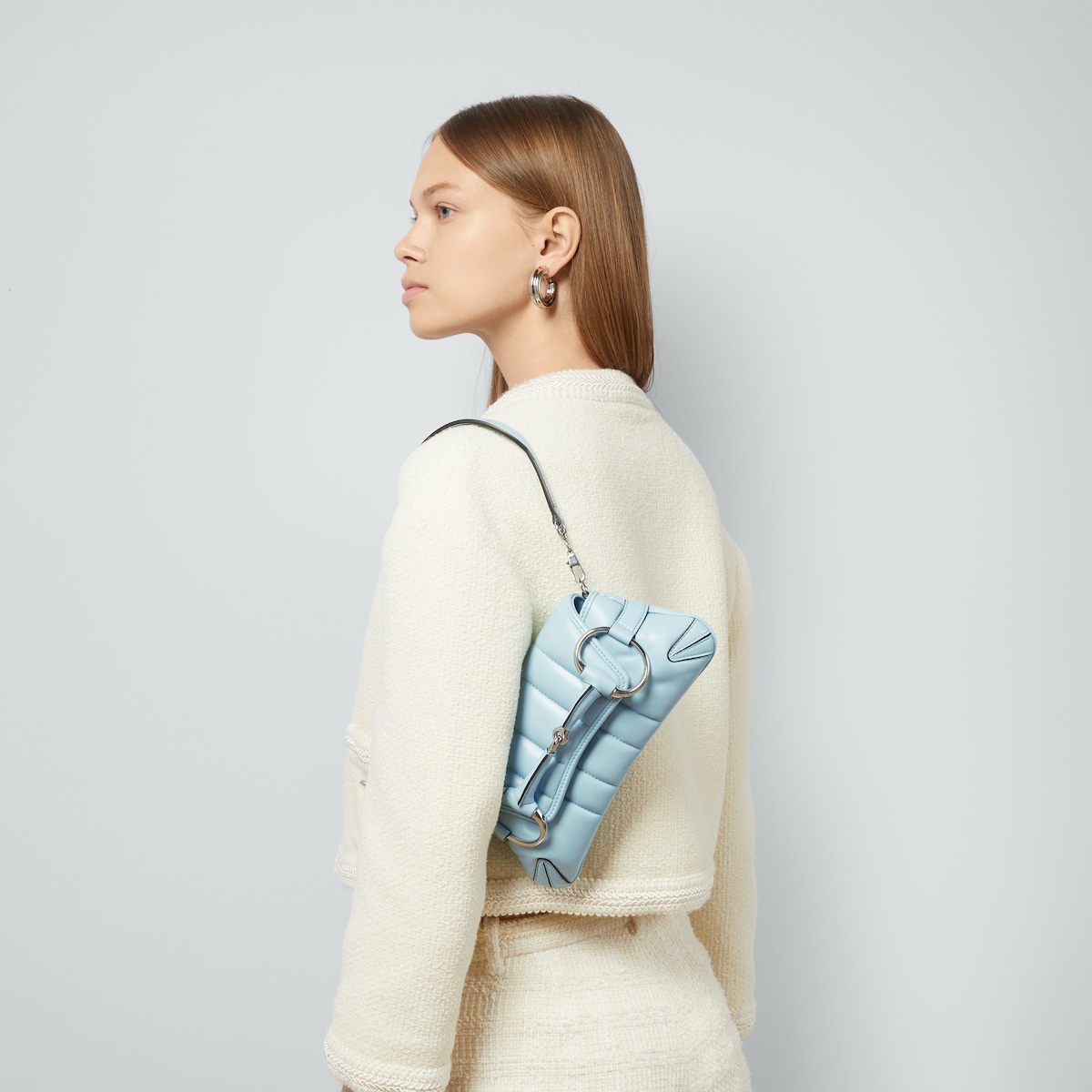 Gucci Horsebit Chain Small Shoulder Bag Light Blue For Women 10.6 Inches/ 26.9 Cm 764339 AACU1 4811