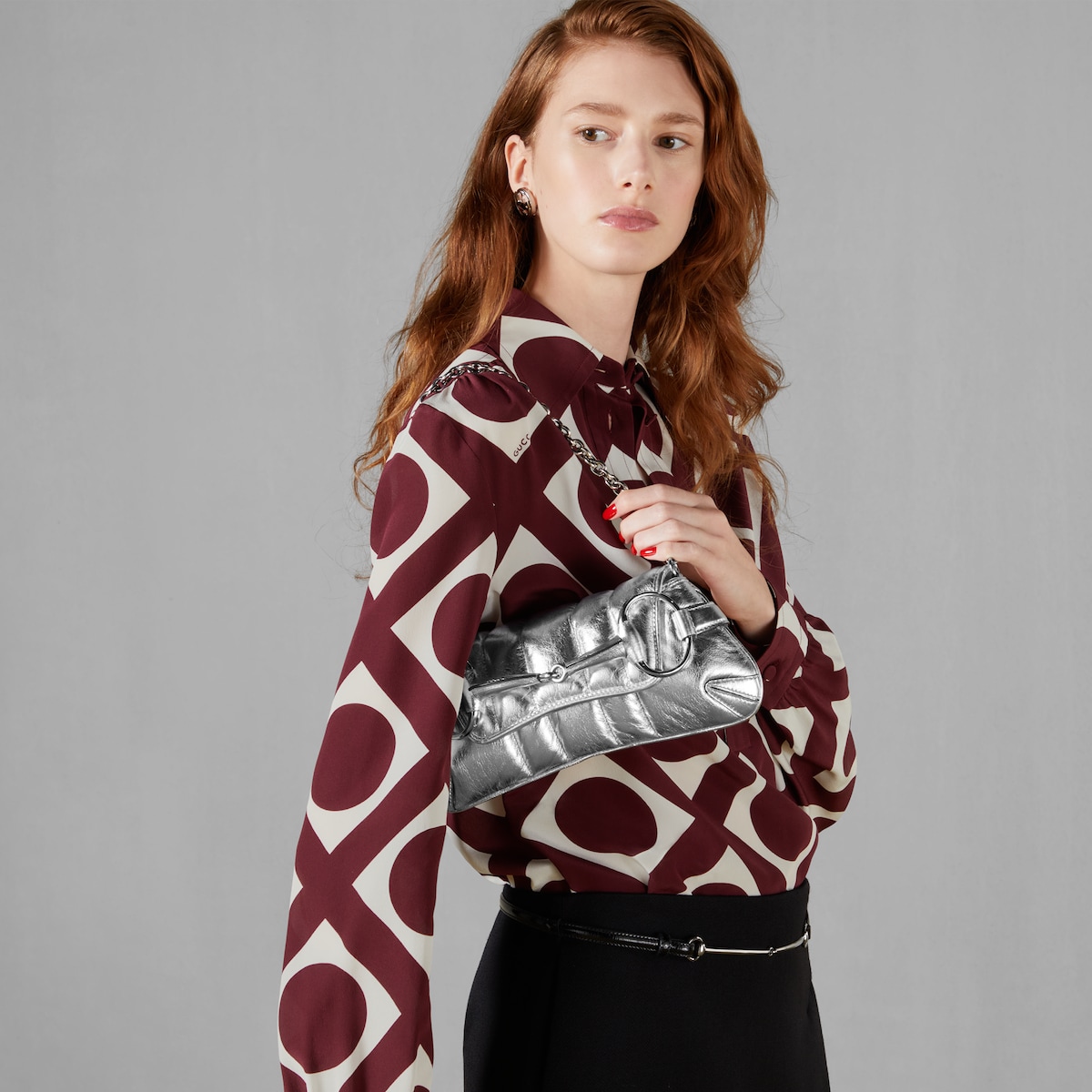 Gucci Horsebit Chain Small Shoulder Bag Silver For Women 10.6 Inches/ 27 Cm 764339 AACY5 8106