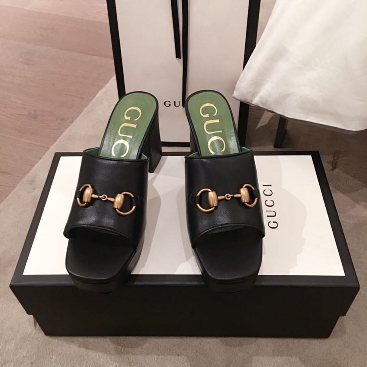 Gucci Horsebit Platform Mules Black For Women