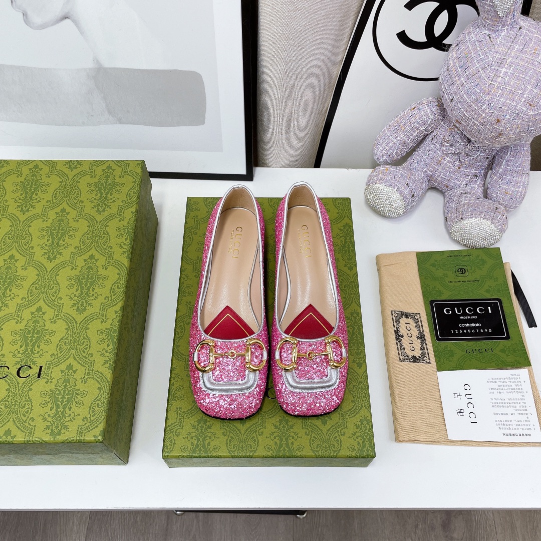 Gucci Lovelight Crystal Ballet Flats With Horsebit Silver For Women GG