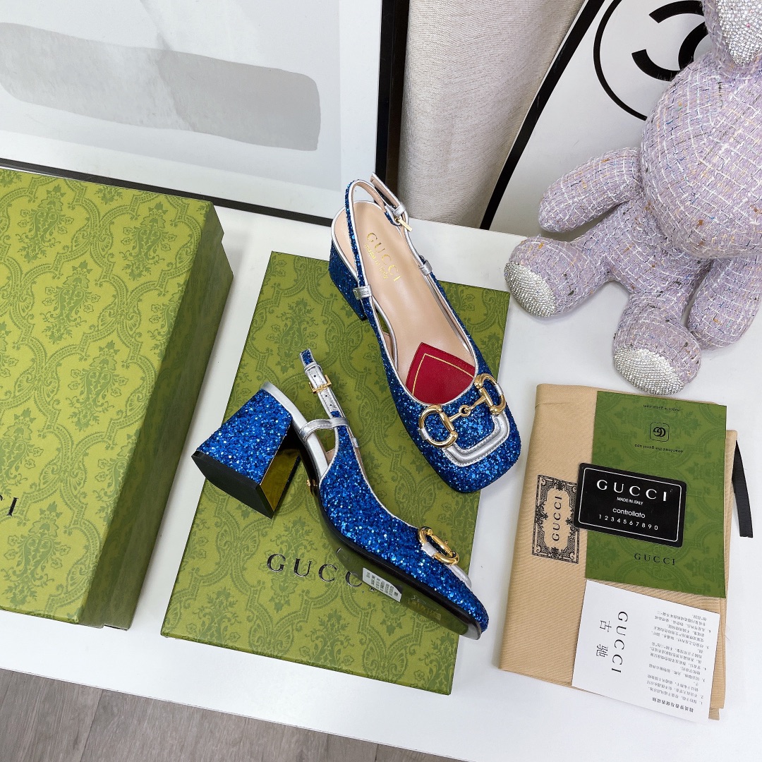 Gucci Lovelight Slingback Mid-Heel With Horsebit Blue For Women GG