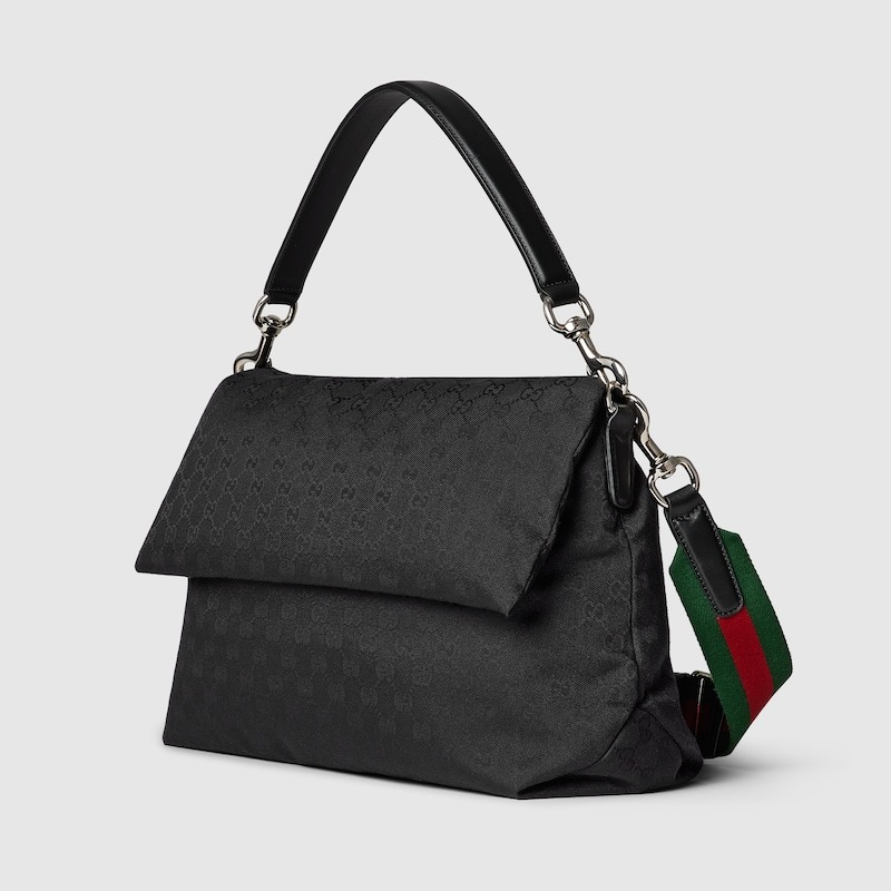Gucci Medium GG Crossbody Bag With Web Black For Men 14.2in/36cm 821616 FAEHA 1042