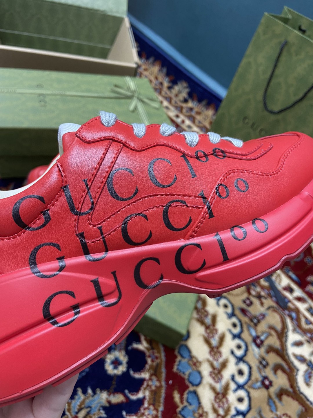 Gucci Men's 100 Rhyton Sneaker Red For Men 660938