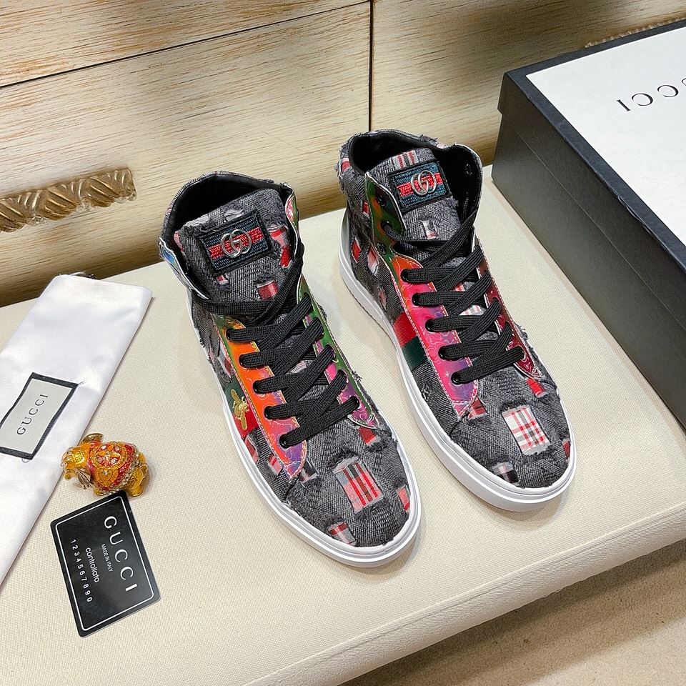 Gucci Men's Basket Jean's High Top With Bee Sneaker Black For Men