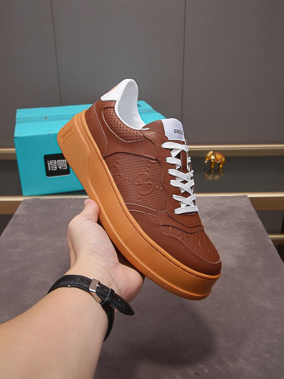 Gucci Men's GG Embossed Sneaker Brown For Men 669582