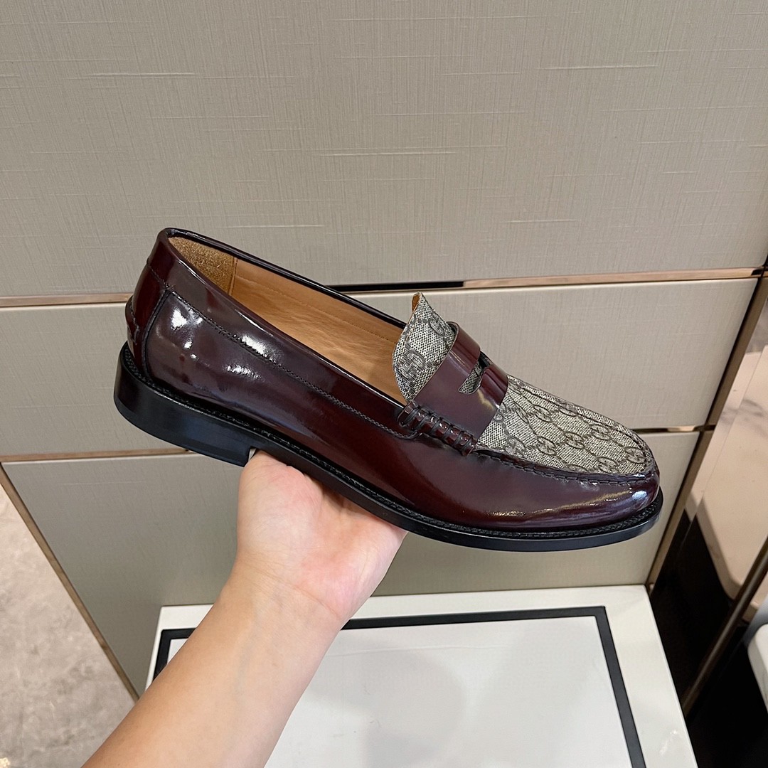 Gucci Men's GG Loafers Horsebit Brown And Beige For Men 699501
