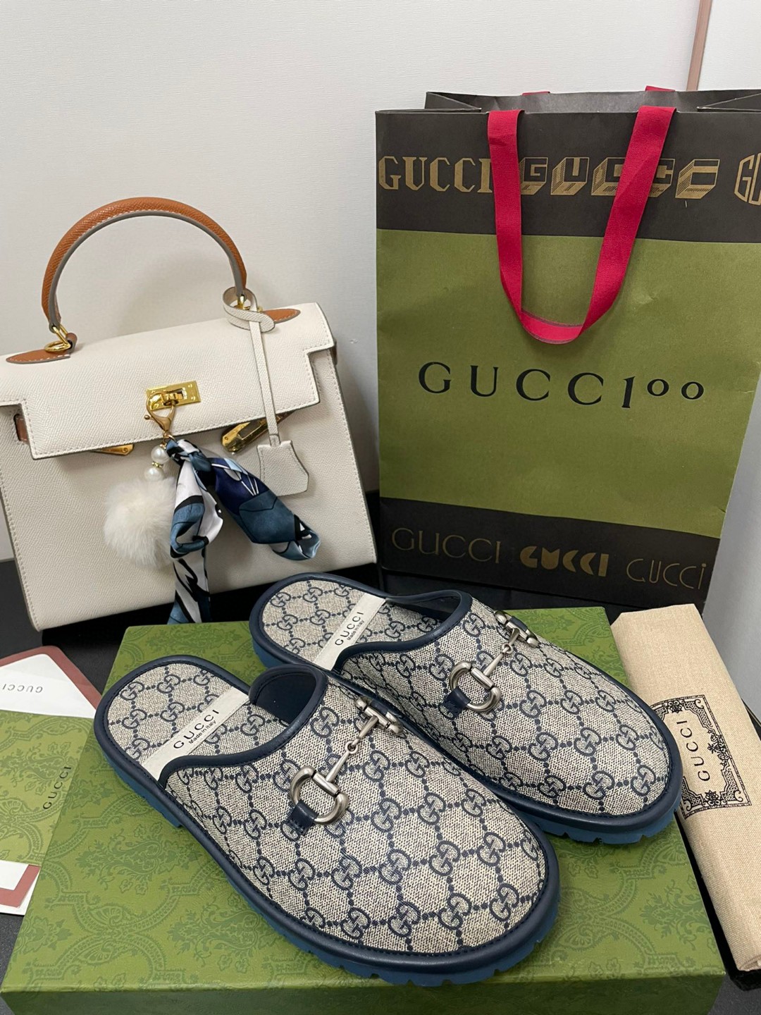 Gucci Men's GG Slipper With Horsebit Blue For Men GG Shoes 694249 96G60 4073