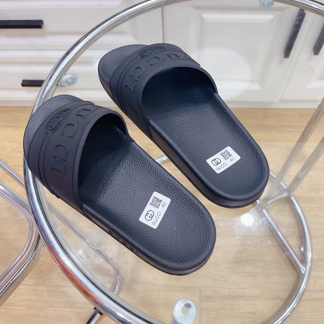 Gucci Men's Logo Rubber Slide Black For Men 522887 JCZ00 1031