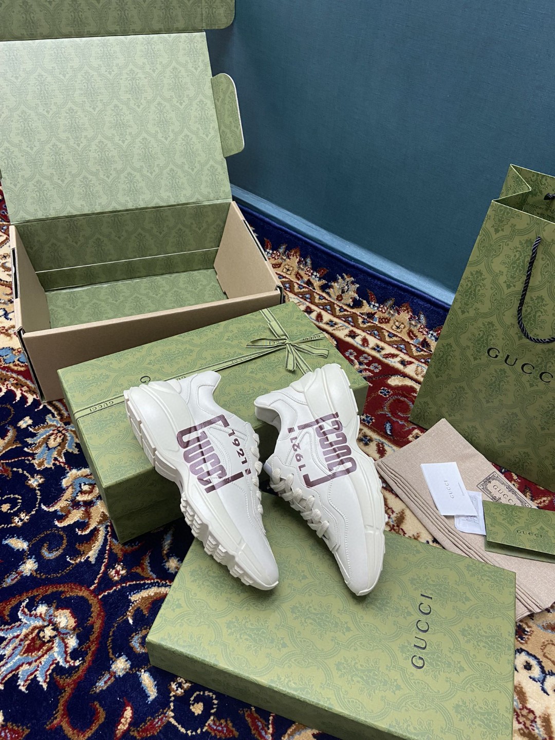 Gucci Men's Rhyton Sneakers With Logo 1921 Gucci White Ivory For Men 684896 DRW00 9522