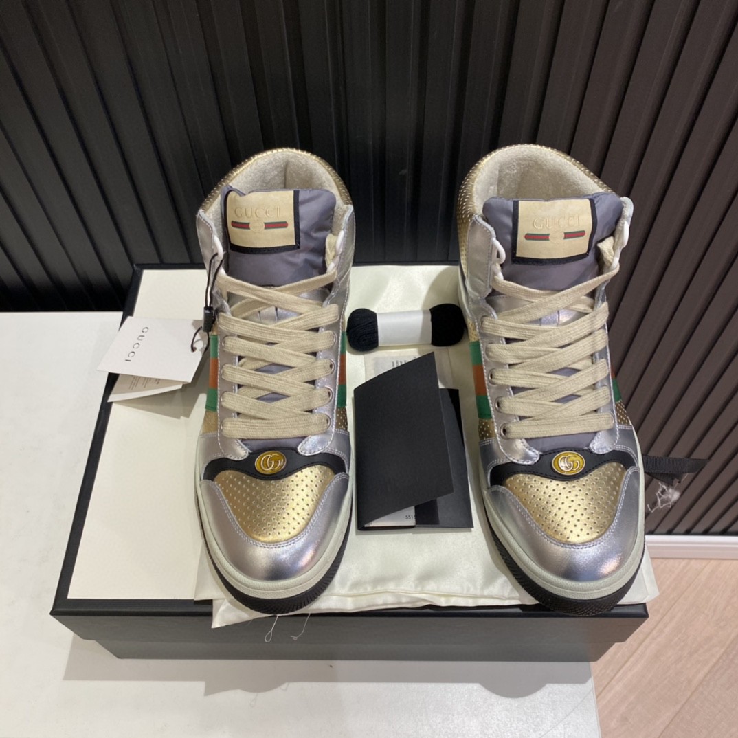 Gucci Men's Screener High-top Sneakers Silver Gold For Men 5634850