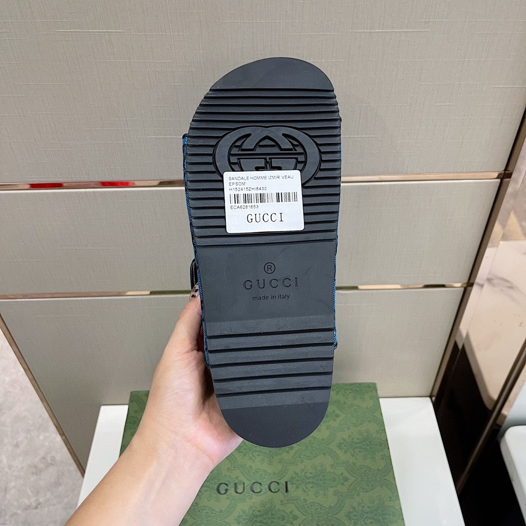 Gucci Men's Slide Sandal With Straps Blue And Green For Men 658020 2HK60