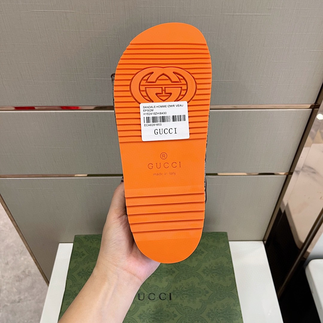 Gucci Men's Slide Sandal With Straps Gray Orange For Men 658020 2HK60