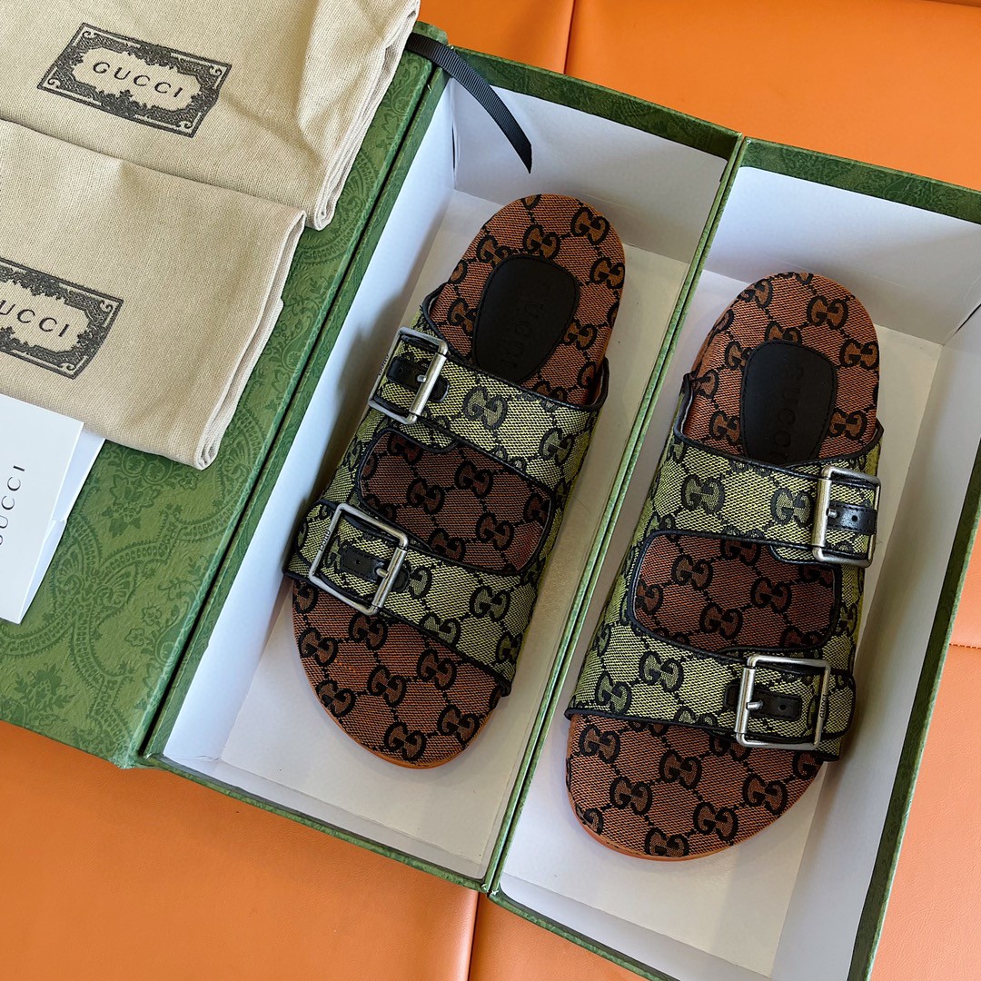 Gucci Men's Slide Sandal With Straps Orange And Green For Men 658020 2HK60