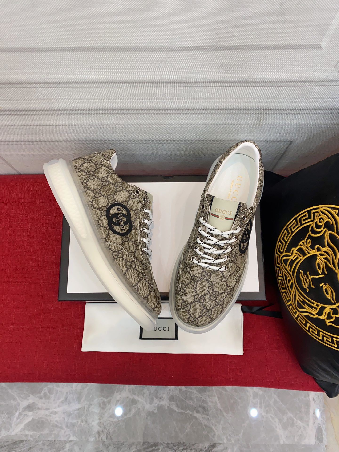 Gucci Men's Sneaker With GG Gucci Print Brown And Gray For Men