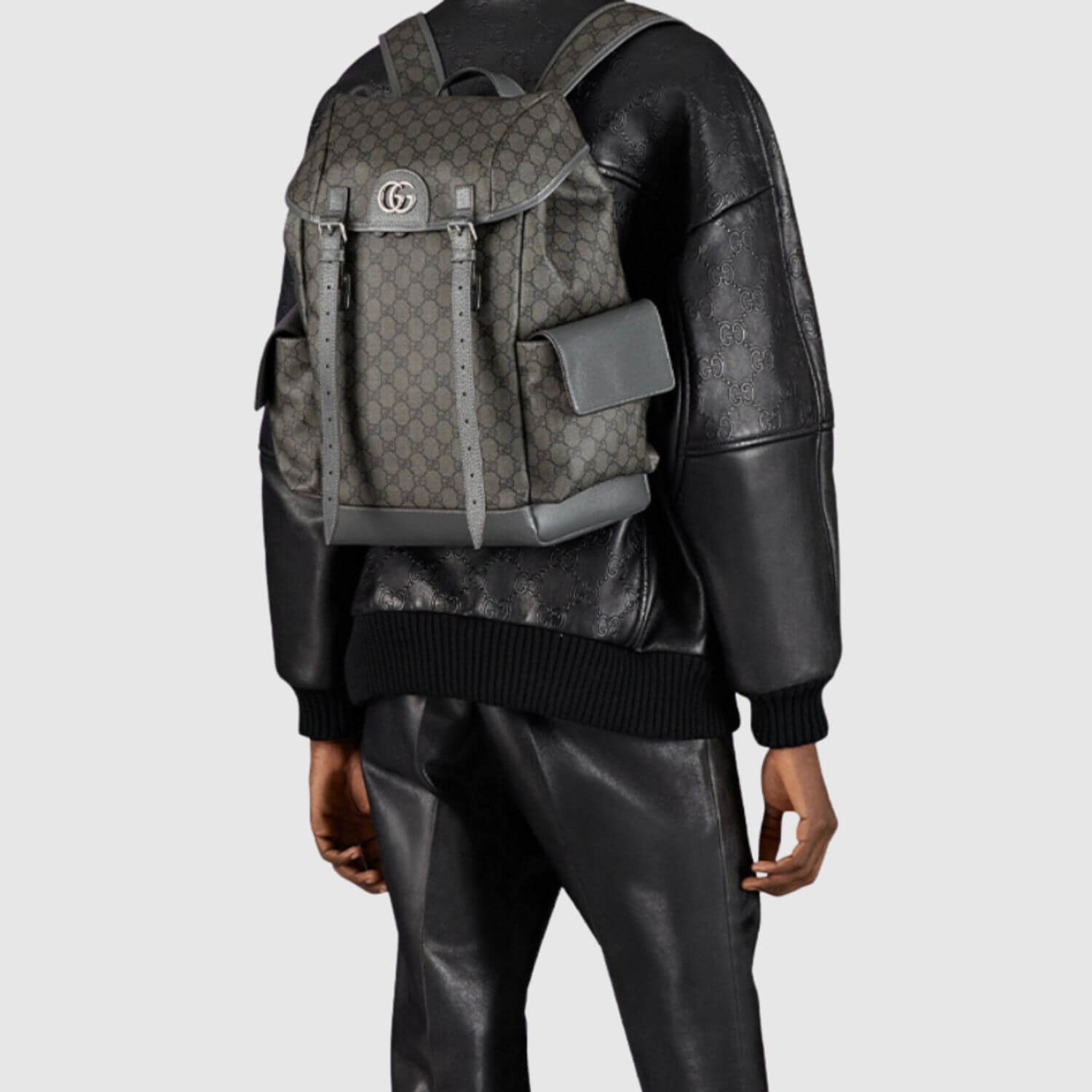 Gucci Ophidia Medium Backpack 15.7in/ 40cm Grey Palladium Hardware For Men 598140 FABHU 8863